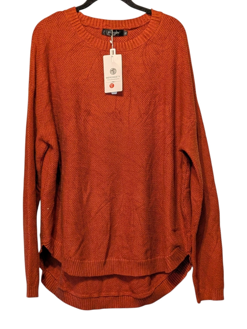 Women's Crewneck Cabincore Overside Sweater in Rust Orange